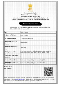 Yadav Enterprises IEC Certificate